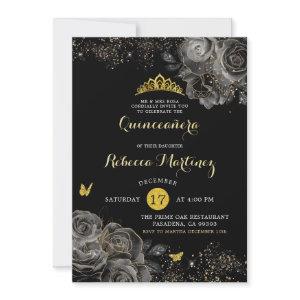 Elegant Black rose & Gold Royal Crown Mis Quince