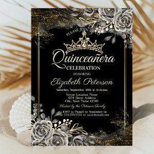 Elegant Black Roses Gothic Quinceañera