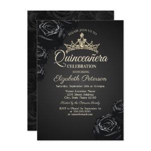 Elegant Black Roses Gothic Quinceañera