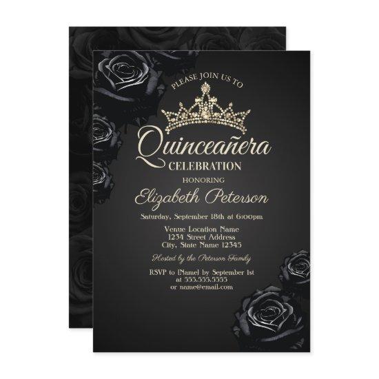 Elegant Black Roses Gothic Quinceañera
