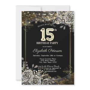 Elegant Black Roses,Lights Black 15th Birthday