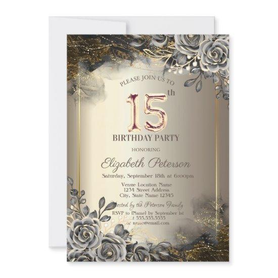 Elegant Black Roses,String Lights 15th Birthday