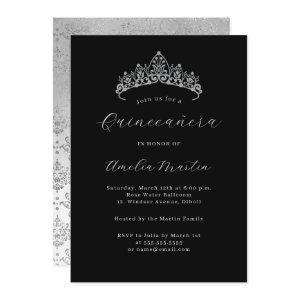 Elegant Black Silver Damask Tiara Quinceanera