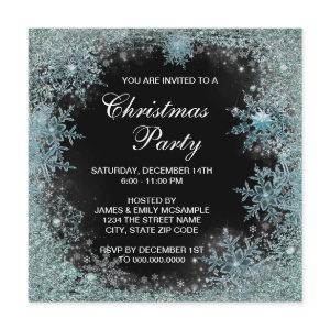 Elegant Black Teal Blue Snowflake Christmas Party