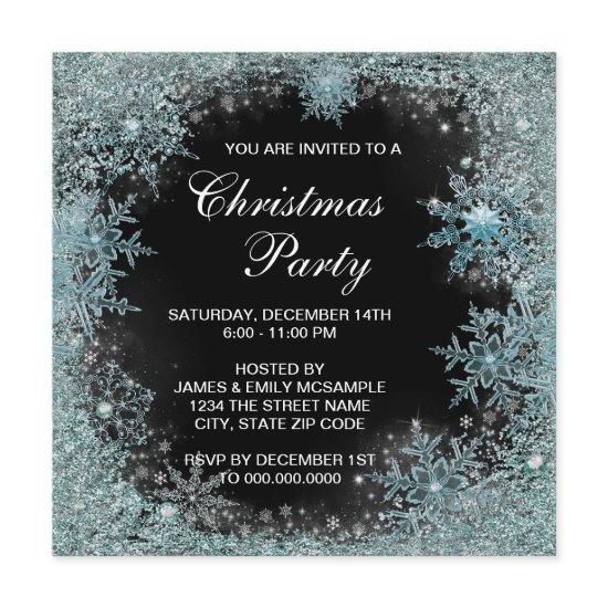 Elegant Black Teal Blue Snowflake Christmas Party