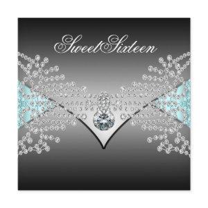 Elegant Black Teal Blue Sweet Sixteen Birthday