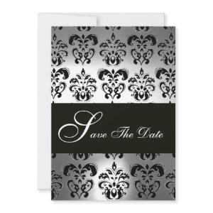 ELEGANT BLACK WHITE GREY DAMASK MONOGRAM Wedding Save The Date