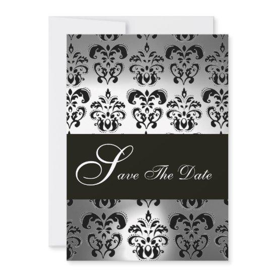 ELEGANT BLACK WHITE GREY DAMASK MONOGRAM Wedding Save The Date
