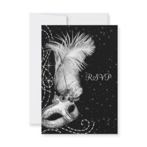Elegant Black White Masquerade Party RSVP Card