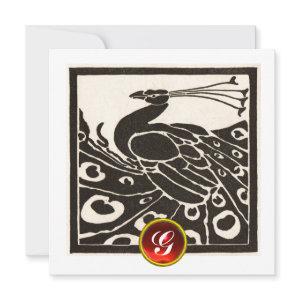 ELEGANT BLACK WHITE PEACOCK ,RED RUBY GEM MONOGRAM