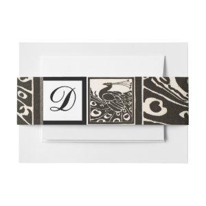 ELEGANT BLACK WHITE PEACOCK SQUARE  MONOGRAM  BELLY BAND