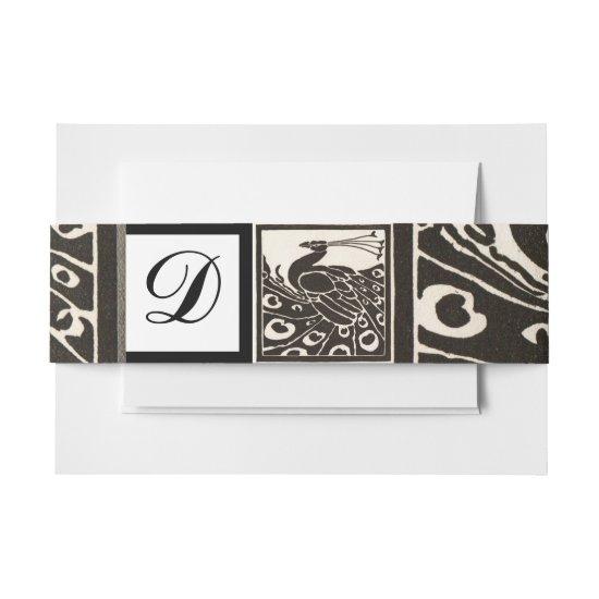 ELEGANT BLACK WHITE PEACOCK SQUARE  MONOGRAM  BELLY BAND