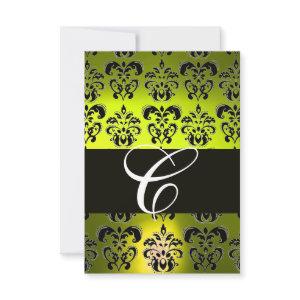 ELEGANT BLACK WHITE YELLOW DAMASK MONOGRAM RSVP