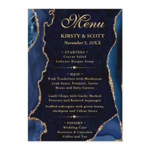 Elegant Blue and Gold Faux Glitter Agate Wedding Menu