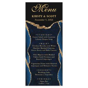 Elegant Blue and Gold Faux Glitter Agate Wedding Menu