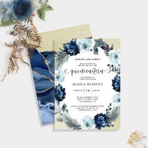 Elegant Blue and Gold Floral, Agate Quinceañera