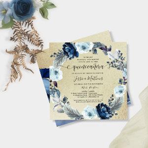 Elegant Blue and Gold Quinceañera, Floral