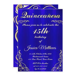 Elegant Blue and Gold Typography Quinceañera