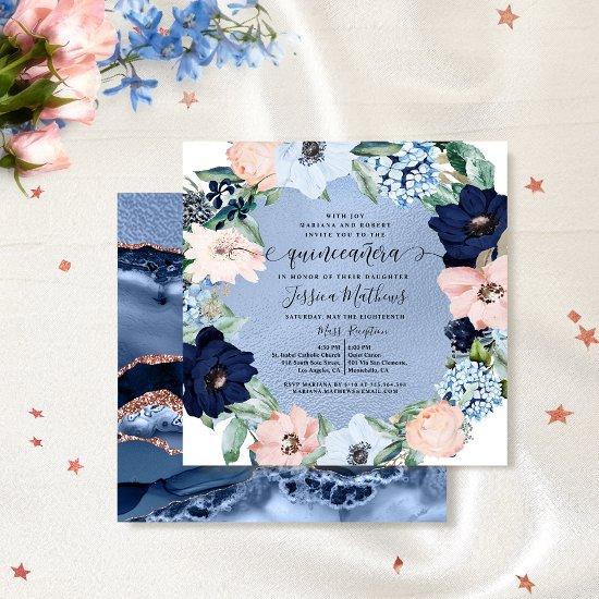 Elegant Blue and Pink Quinceañera, Floral