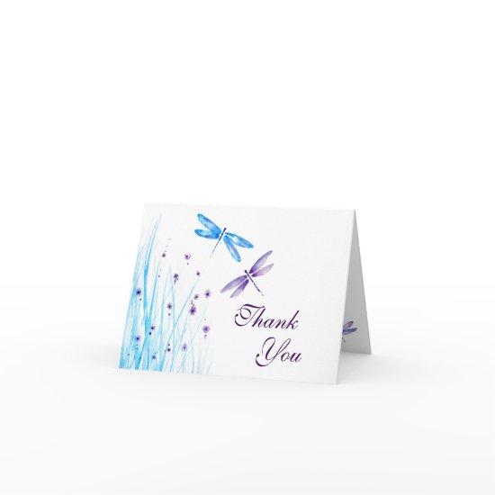 Elegant Blue and Purple Watercolor Dragonfly Thank You Card