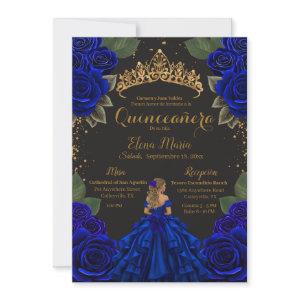 Elegant Blue Black Quinceañera Roses Gold Glitter