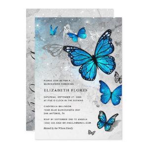 Elegant Blue Butterfly Cinderella Quinceanera