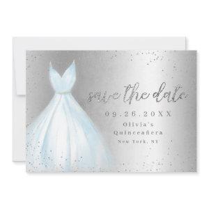 Elegant blue dress save the date quinceanera