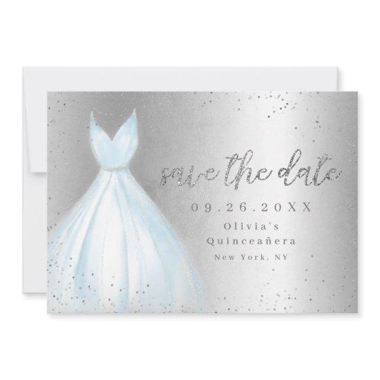 Elegant blue dress save the date quinceanera