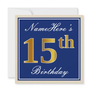 Elegant, Blue, Faux Gold 15th Birthday + Name