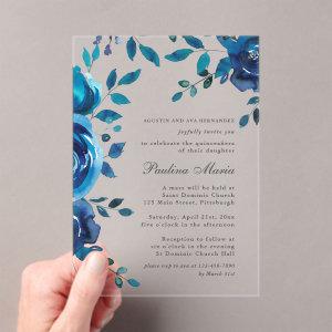 Elegant Blue Floral Quinceañera Acrylic
