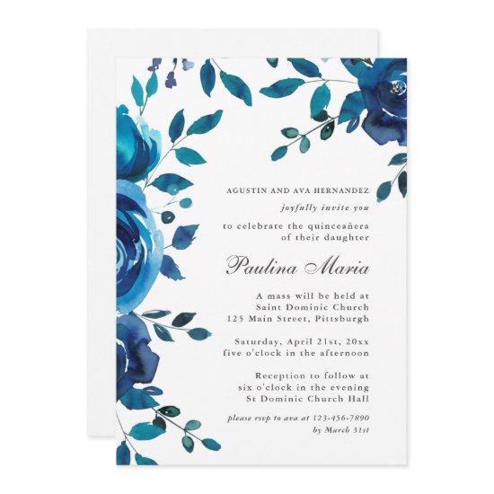Elegant Blue Floral Quinceañera