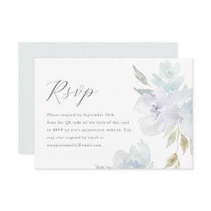 Elegant Blue Floral Quinceanera QR Code RSVP