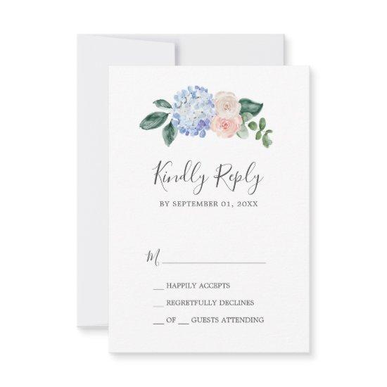 Elegant Blue Hydrangea | White Simple RSVP Card