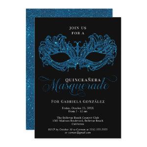 Elegant Blue Masquerade Mask Quinceanera