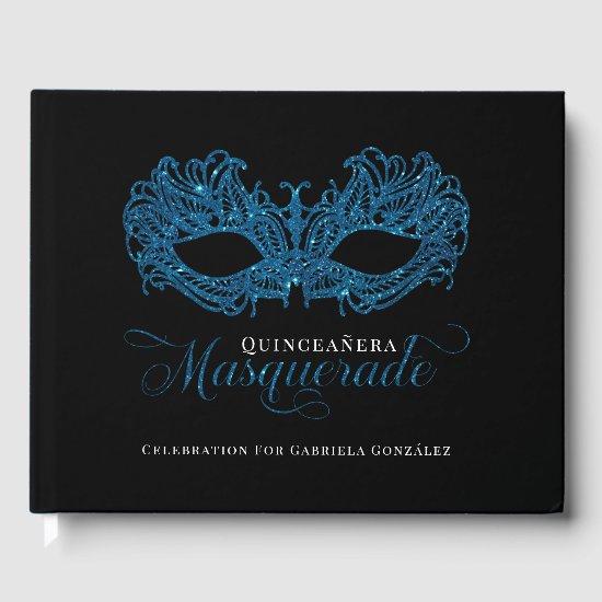 Elegant Blue Masquerade Quinceanera Guest Book