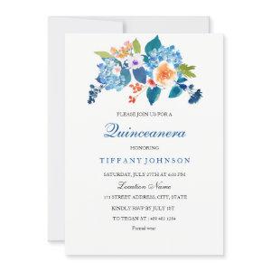 Elegant Blue & Peach Floral Quinceanera