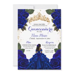 Elegant Blue Quinceañera Roses Gold Glitter