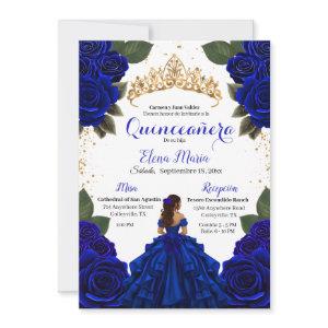 Elegant Blue Quinceañera Roses Gold Glitter