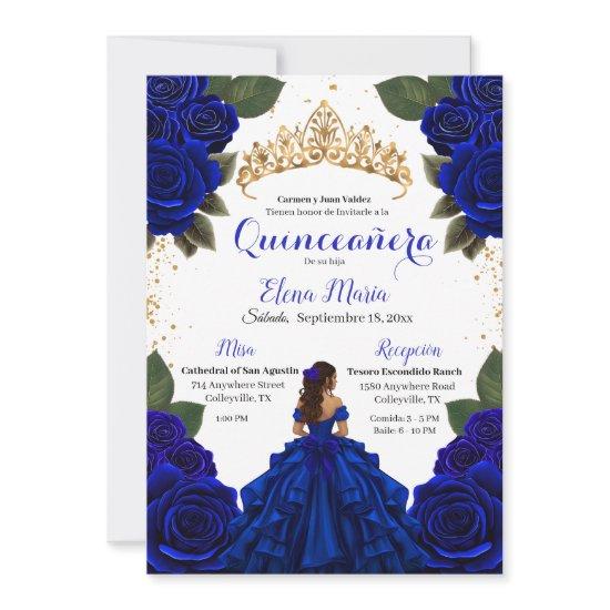Elegant Blue Quinceañera Roses Gold Glitter