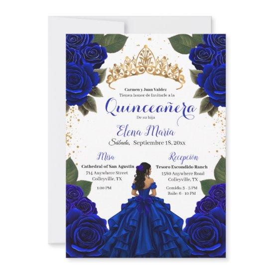 Elegant Blue Quinceañera Roses Gold Glitter
