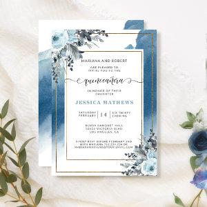 Elegant Blue Quinceañera Watercolor and Floral