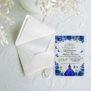 Elegant Blue Royal Floral Butterfly  Quinceanera Acrylic