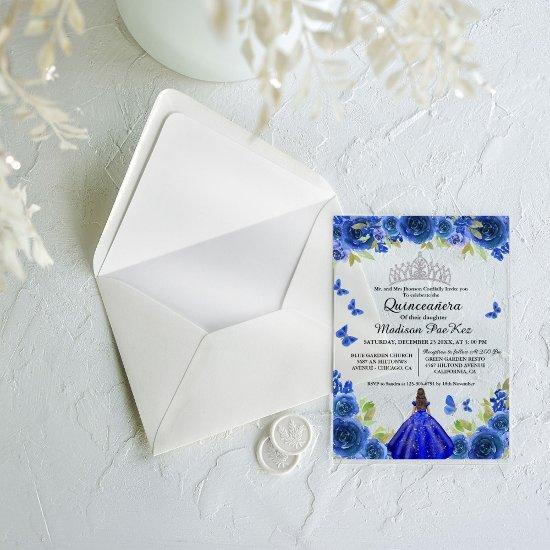 Elegant Blue Royal Floral Butterfly  Quinceanera Acrylic