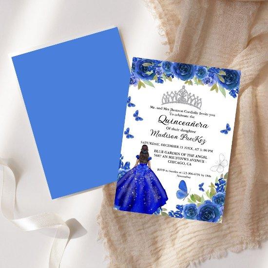 Elegant Blue Royal Floral Butterfly  Quinceanera