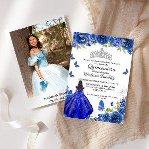 Elegant Blue Royal Floral Butterfly  Quinceanera