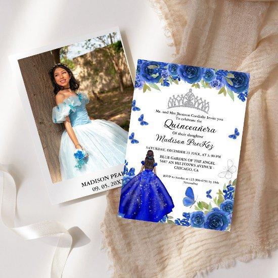 Elegant Blue Royal Floral Butterfly  Quinceanera