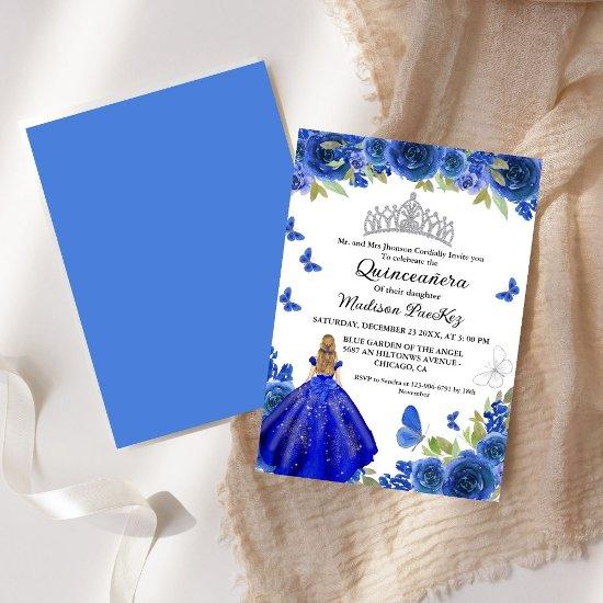 Elegant Blue Royal Floral Butterfly  Quinceanera