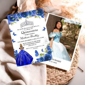 Elegant Blue Royal Floral Butterfly  Quinceanera