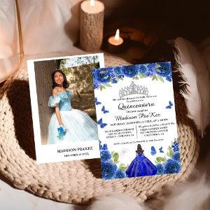 Elegant Blue Royal Floral Butterfly  Quinceanera