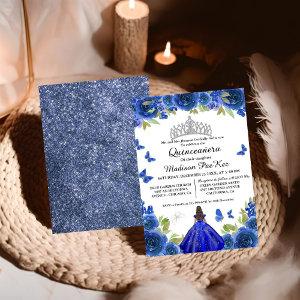 Elegant Blue Royal Floral Butterfly  Quinceanera